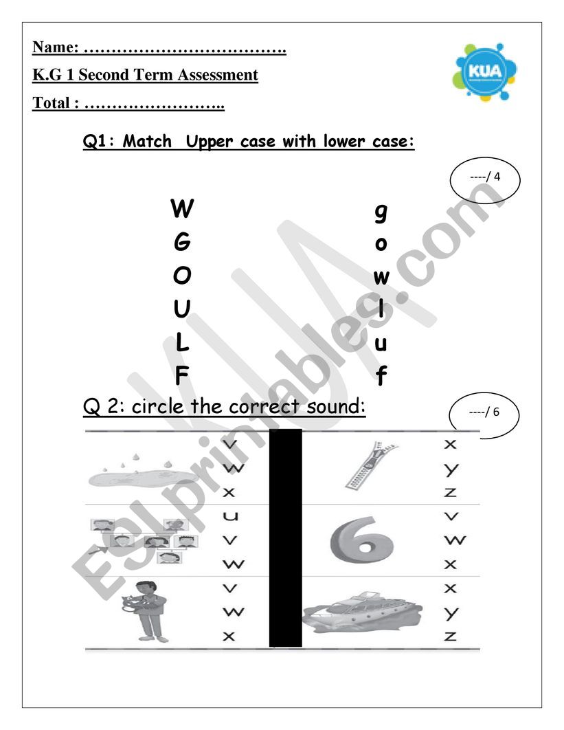 Kinder garten test worksheet