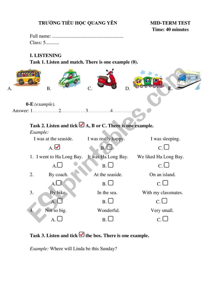 mid term test 1 grade 5 worksheet