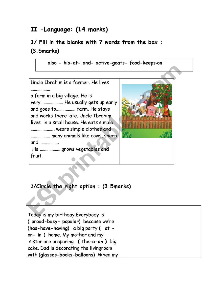 language tasks worksheet