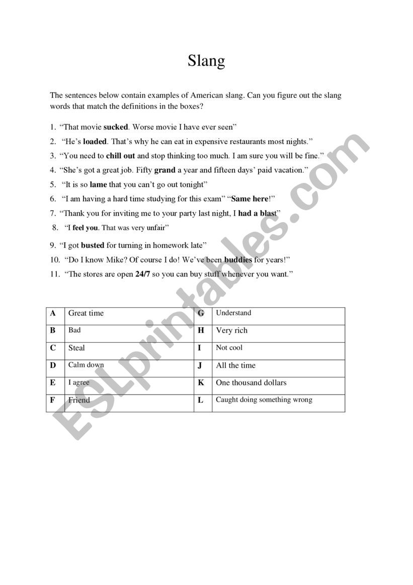 American Slang worksheet