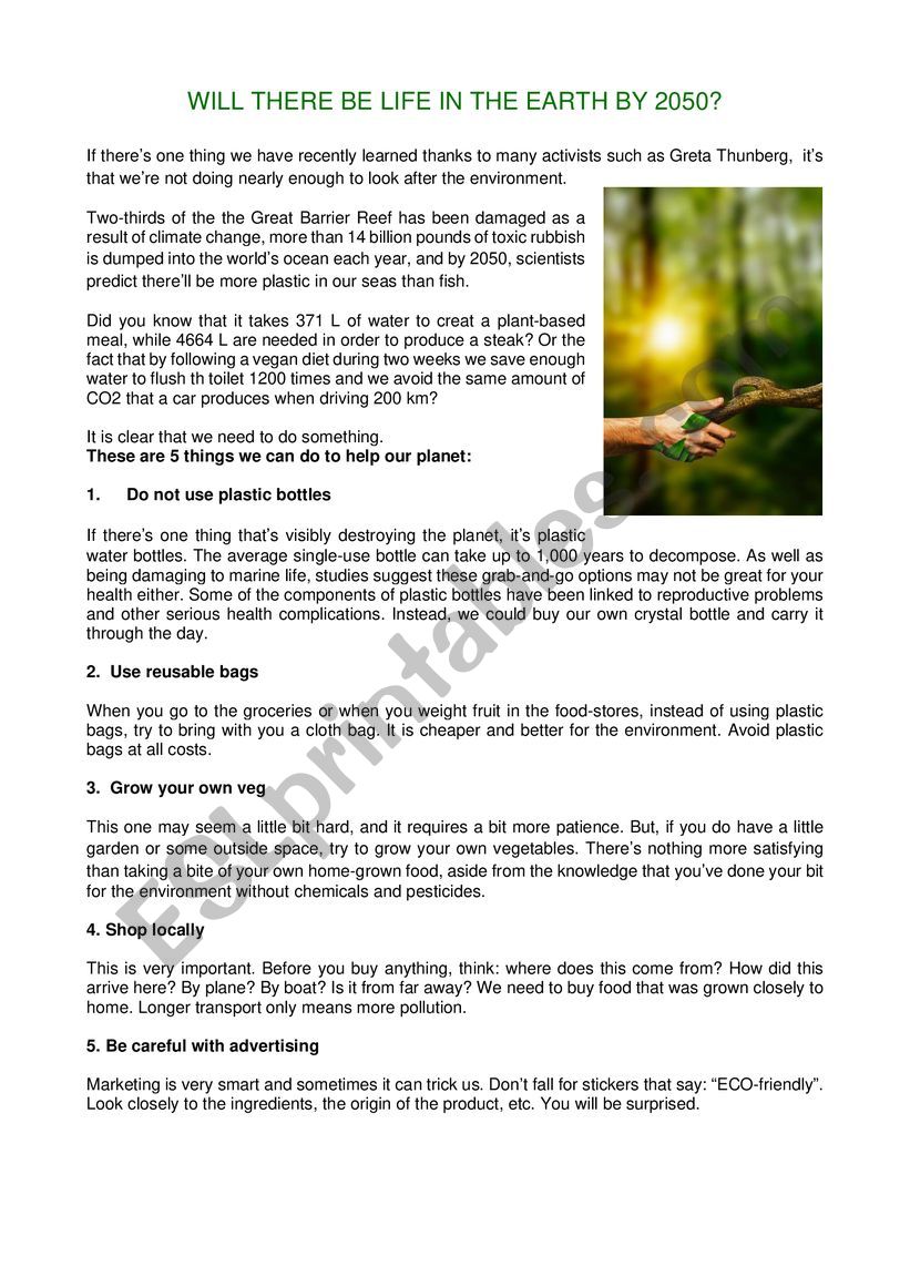 Help the environment worksheet