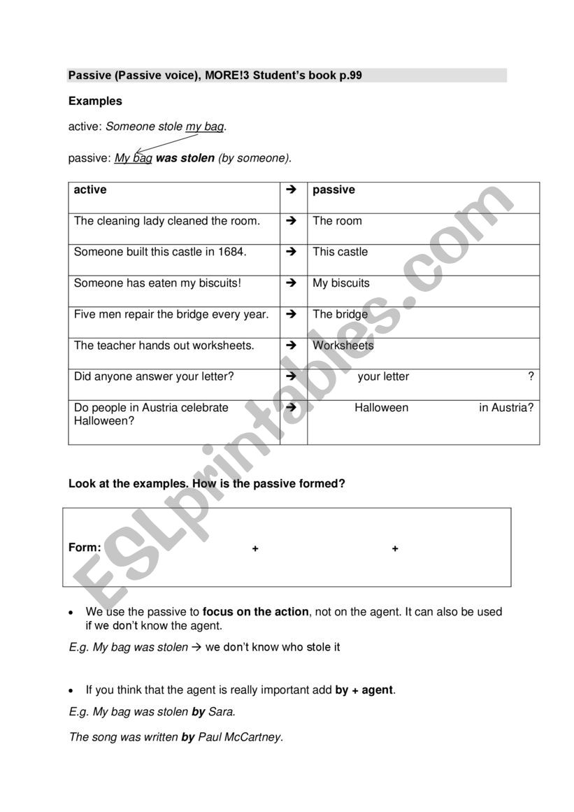 passive worksheet