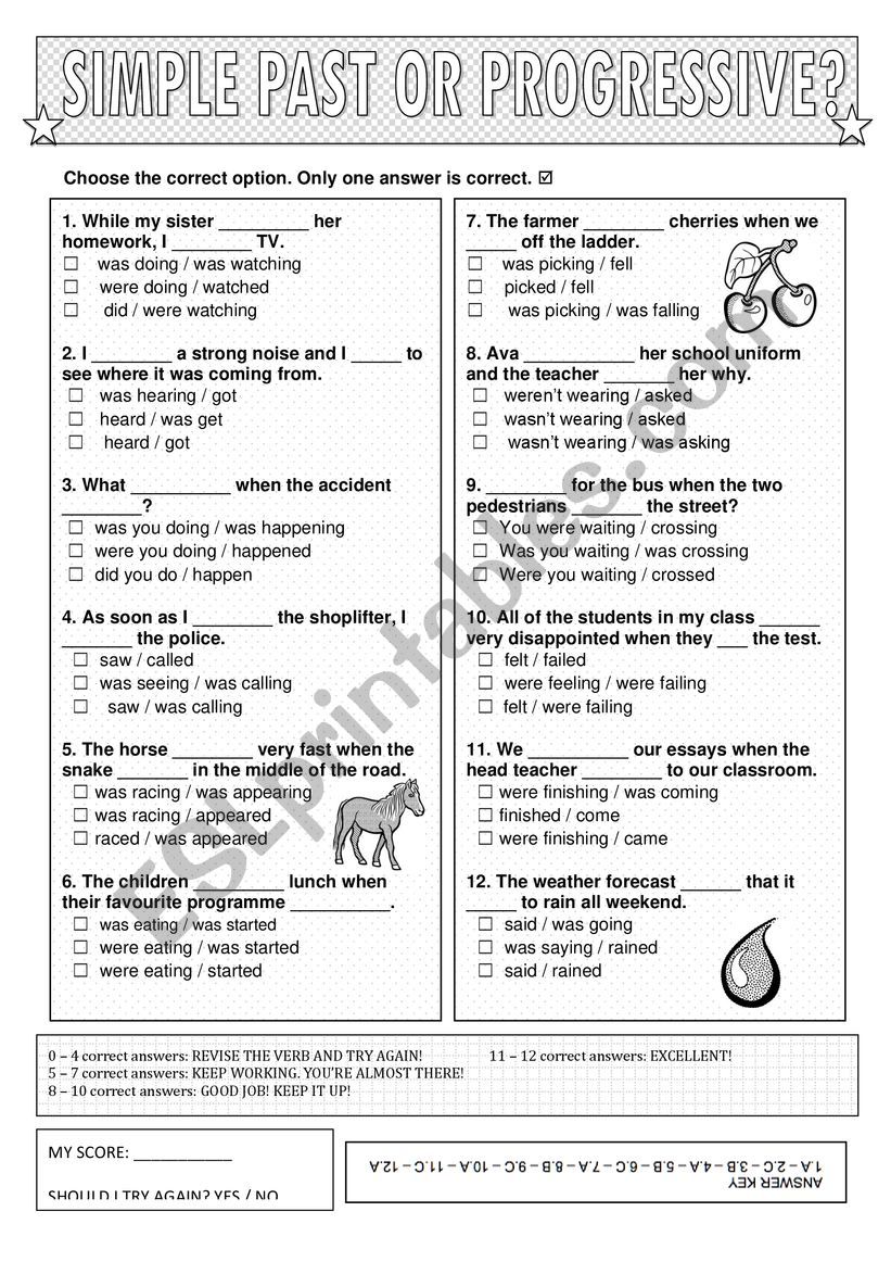 Past Progressive Or Past Simple Multiple Choice ESL Worksheet By 