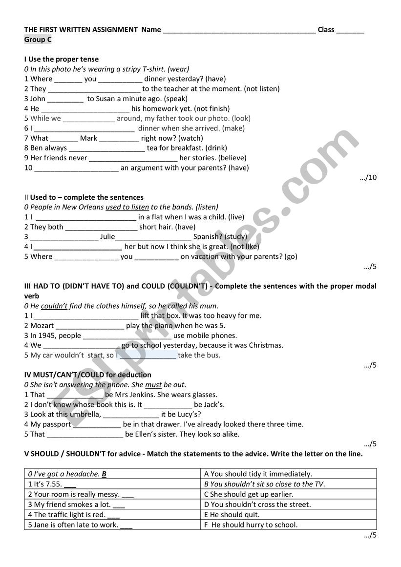 Seventh grade test - ESL worksheet by milutin81