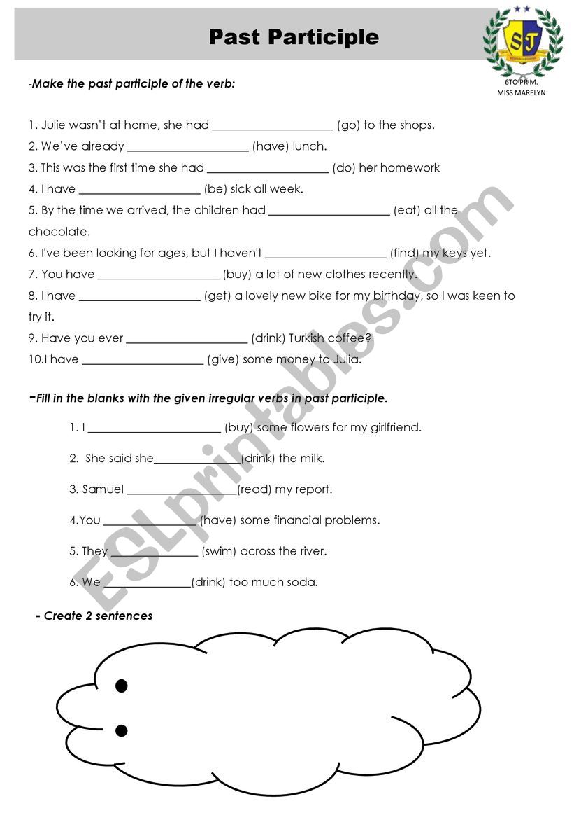 PAST PARTICIPLE ESL Worksheet By Shona1293