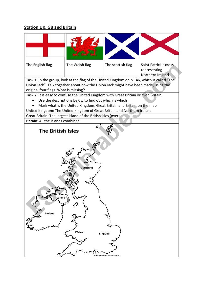 UK flag and map worksheet