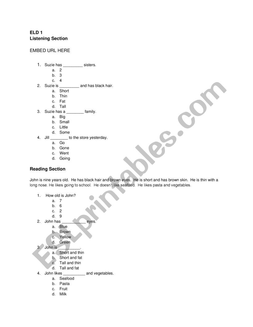 ELD 1 worksheet