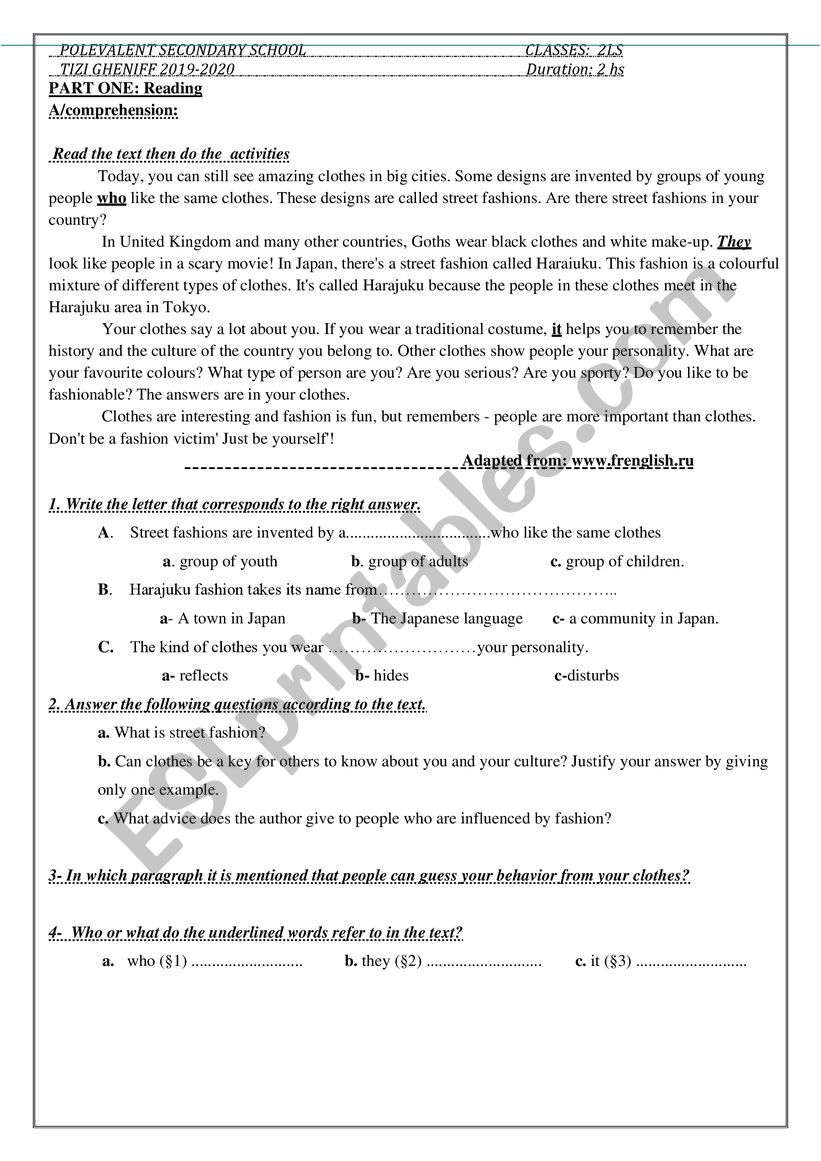 First term exam 2 LS worksheet