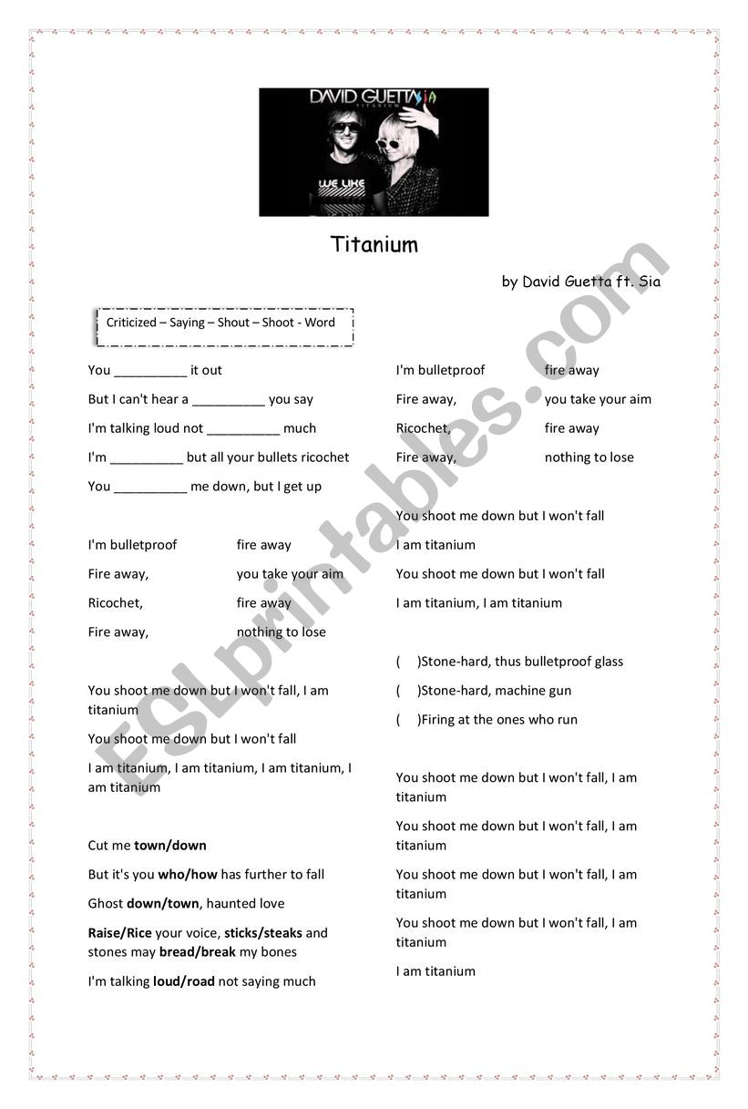 Listening Activity - Titanium Song