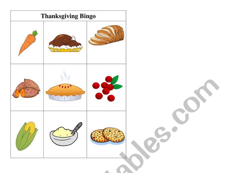 Thanksgiving Bingo worksheet