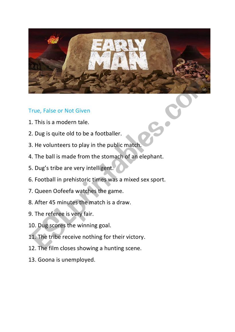 Early Man - ESL worksheet by richbreeze1