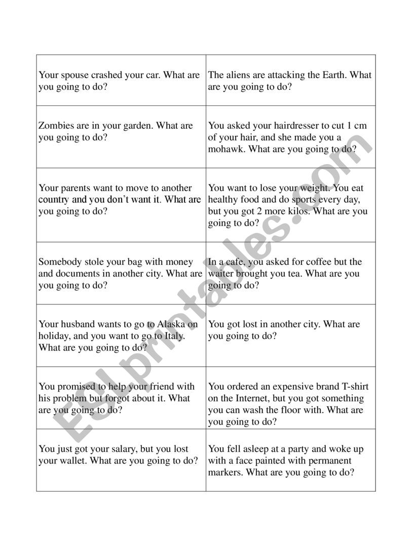 ´to be going to´-situations flashcards - ESL worksheet by ylinvya