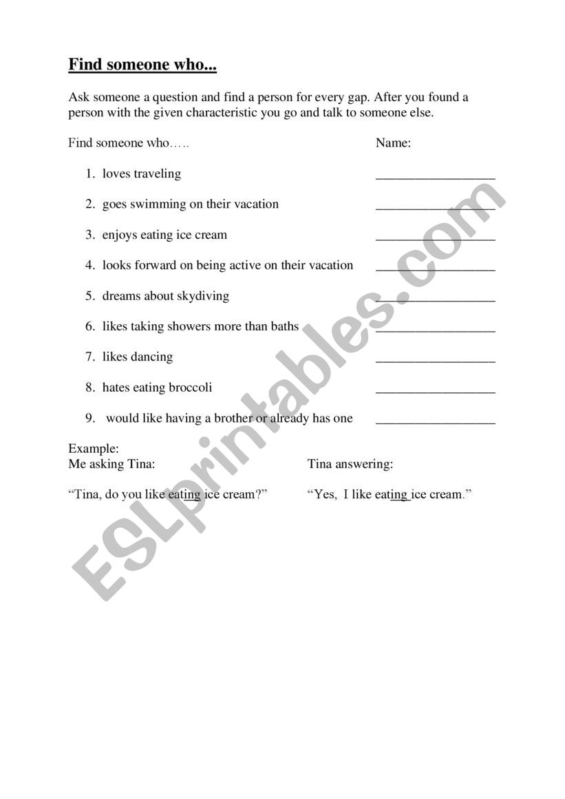 Find someone who.. Gerund worksheet