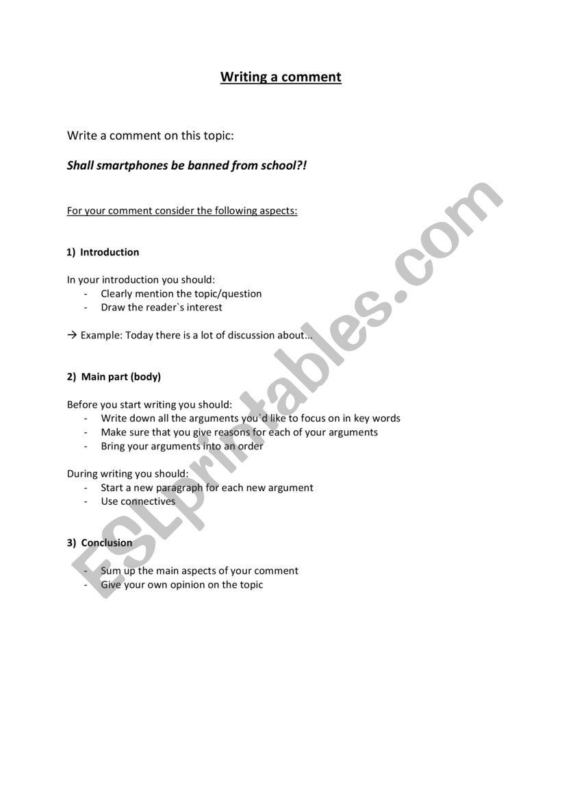 Structure of a comment worksheet