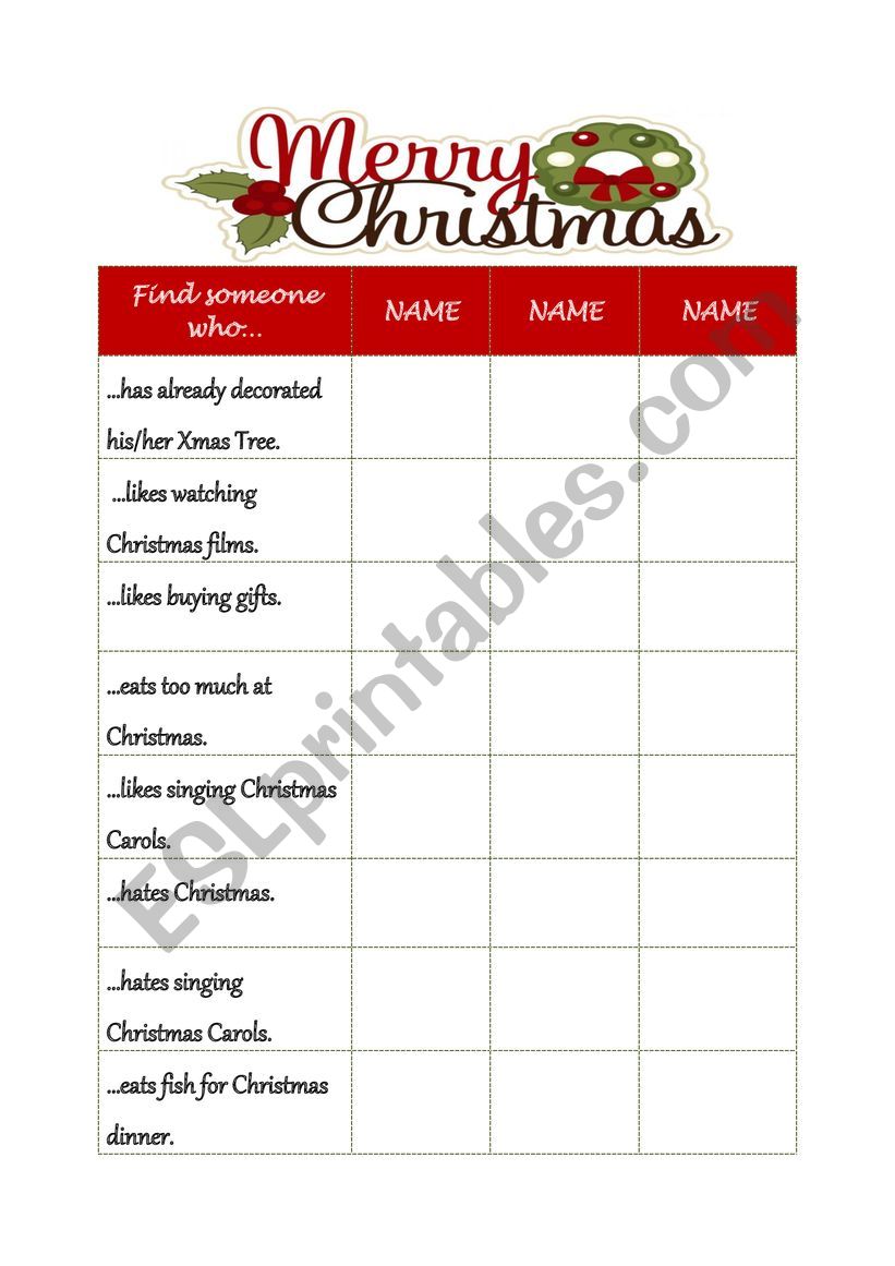 Find sb who Christmas worksheet