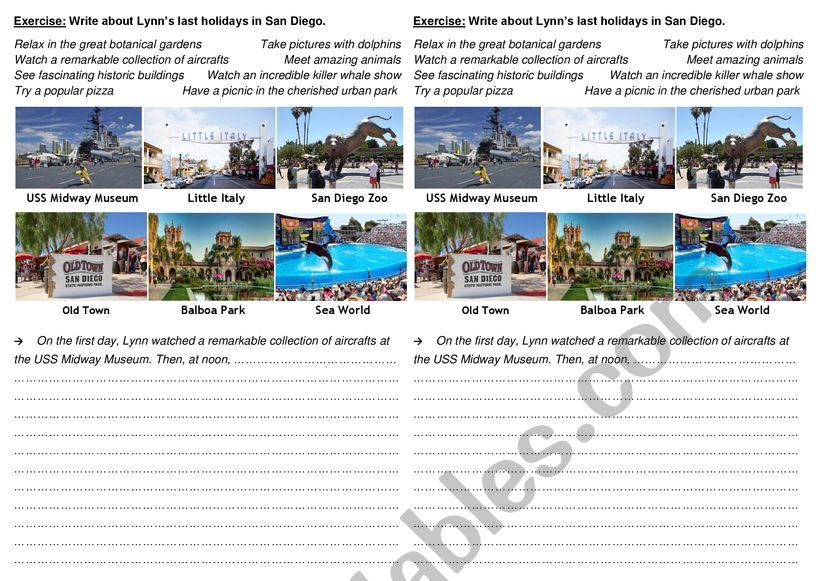 Last holidays in San Diego worksheet