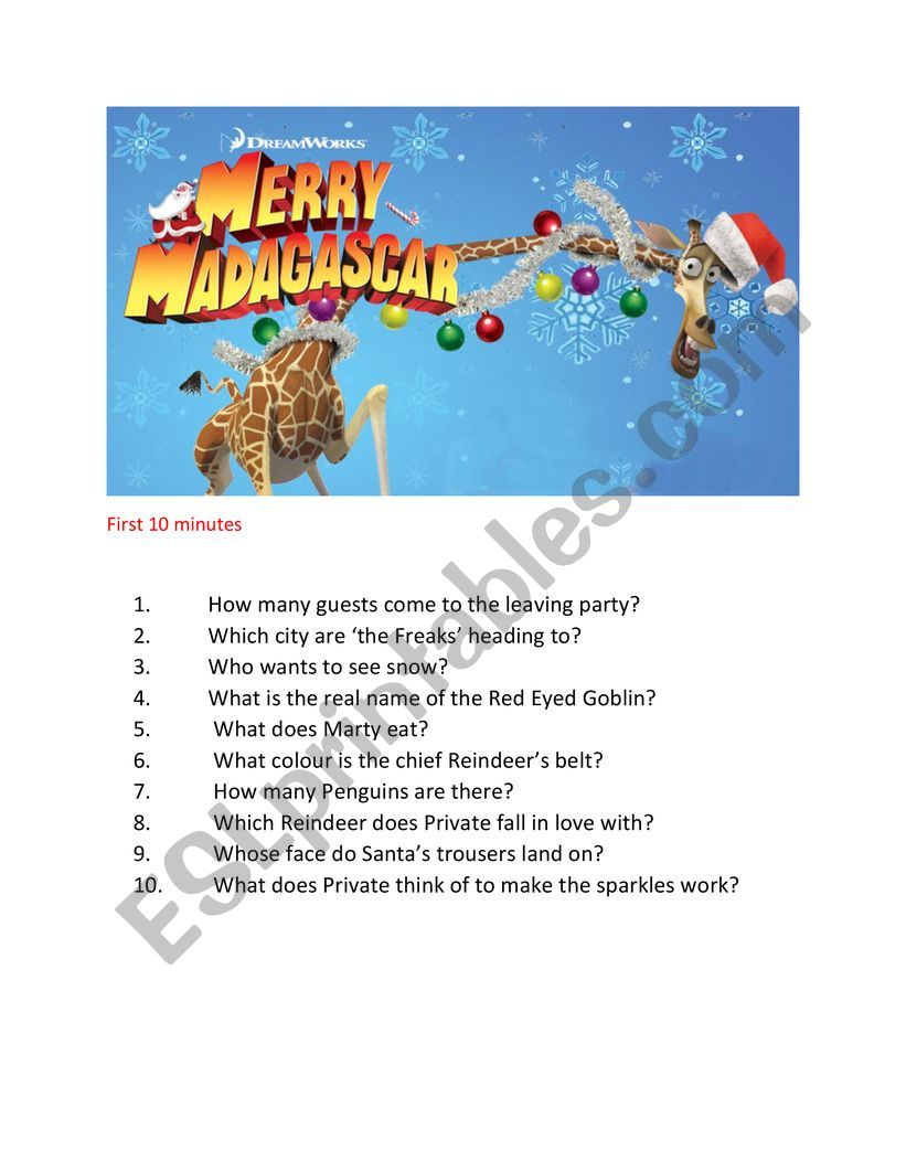 Merry Madagascar comprehension questions