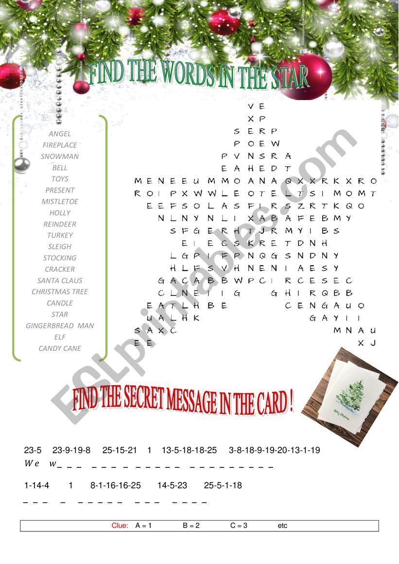 Christmas vocabulary word search