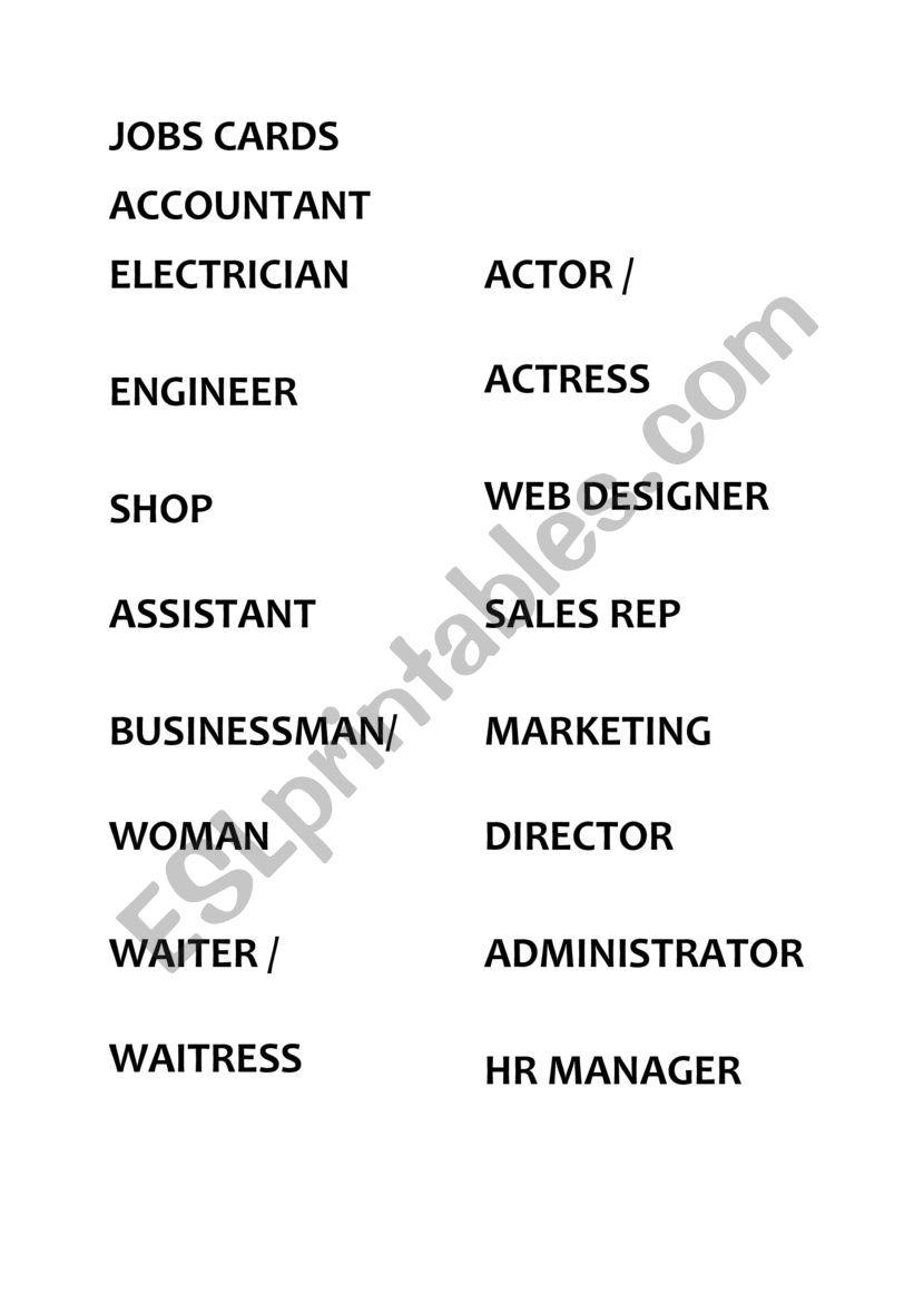 JOBS  worksheet