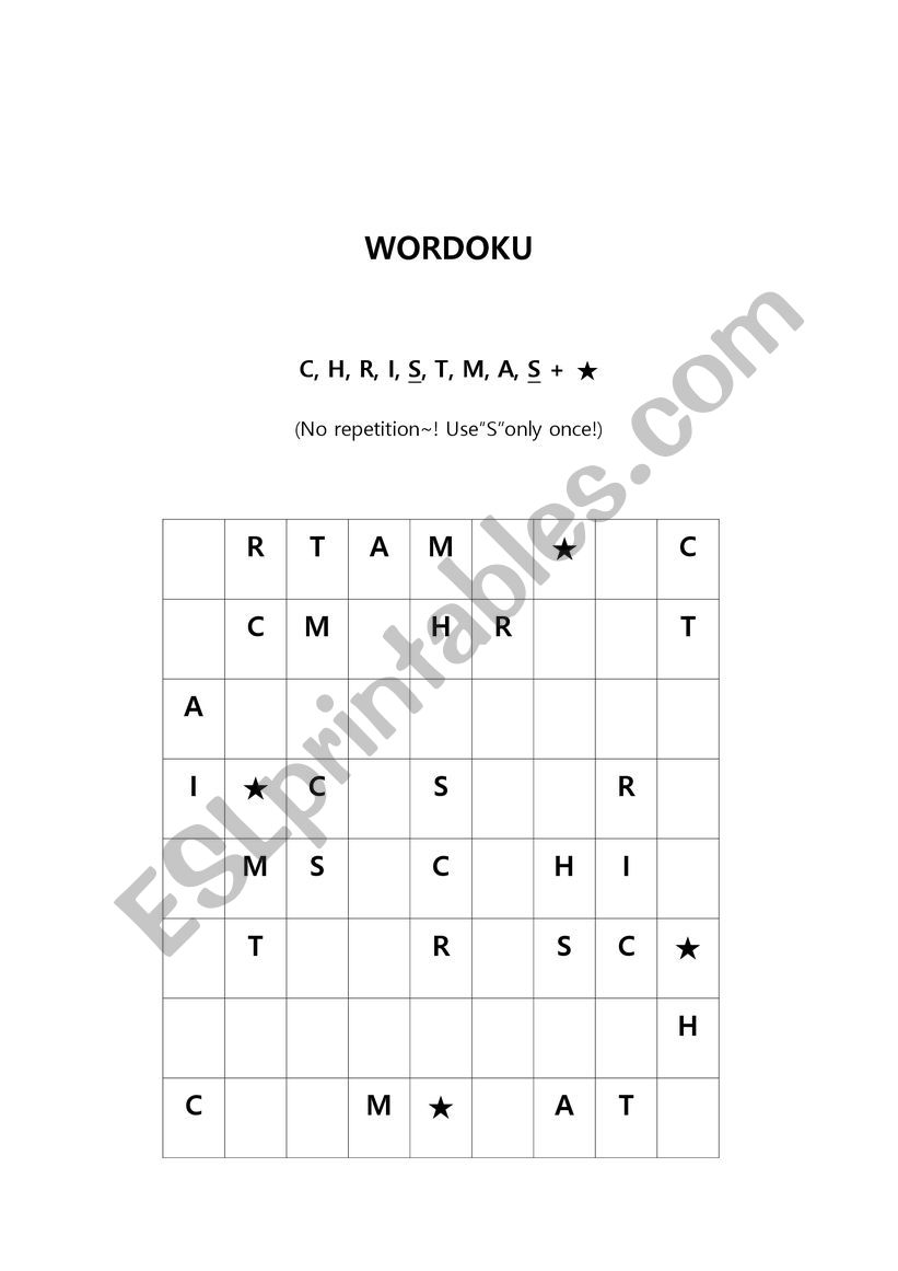 WORDOKU - Christmas★ worksheet