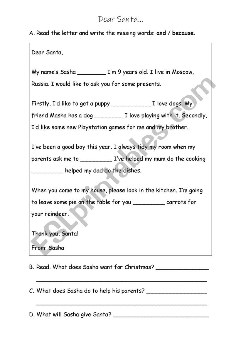 Letter to Santa worksheet