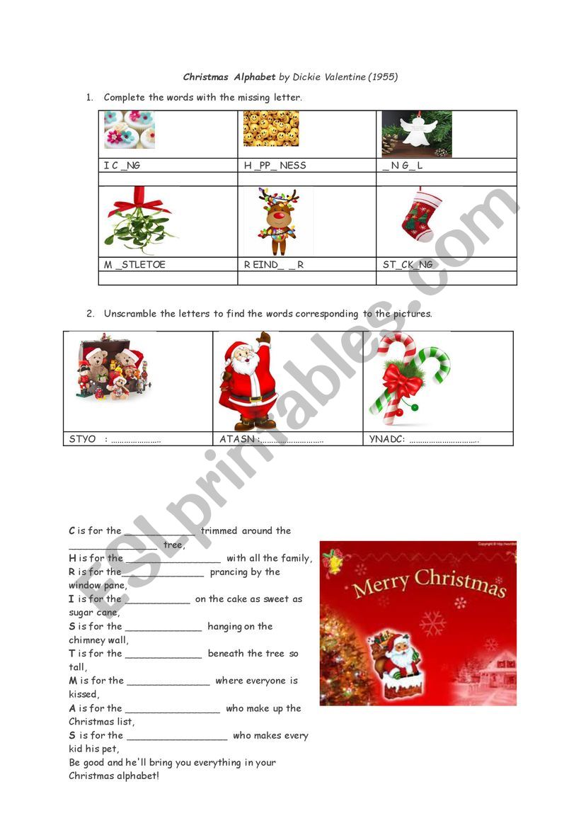 Christmas alphabet worksheet