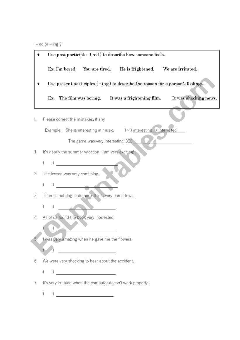 -ed OR -ing worksheet