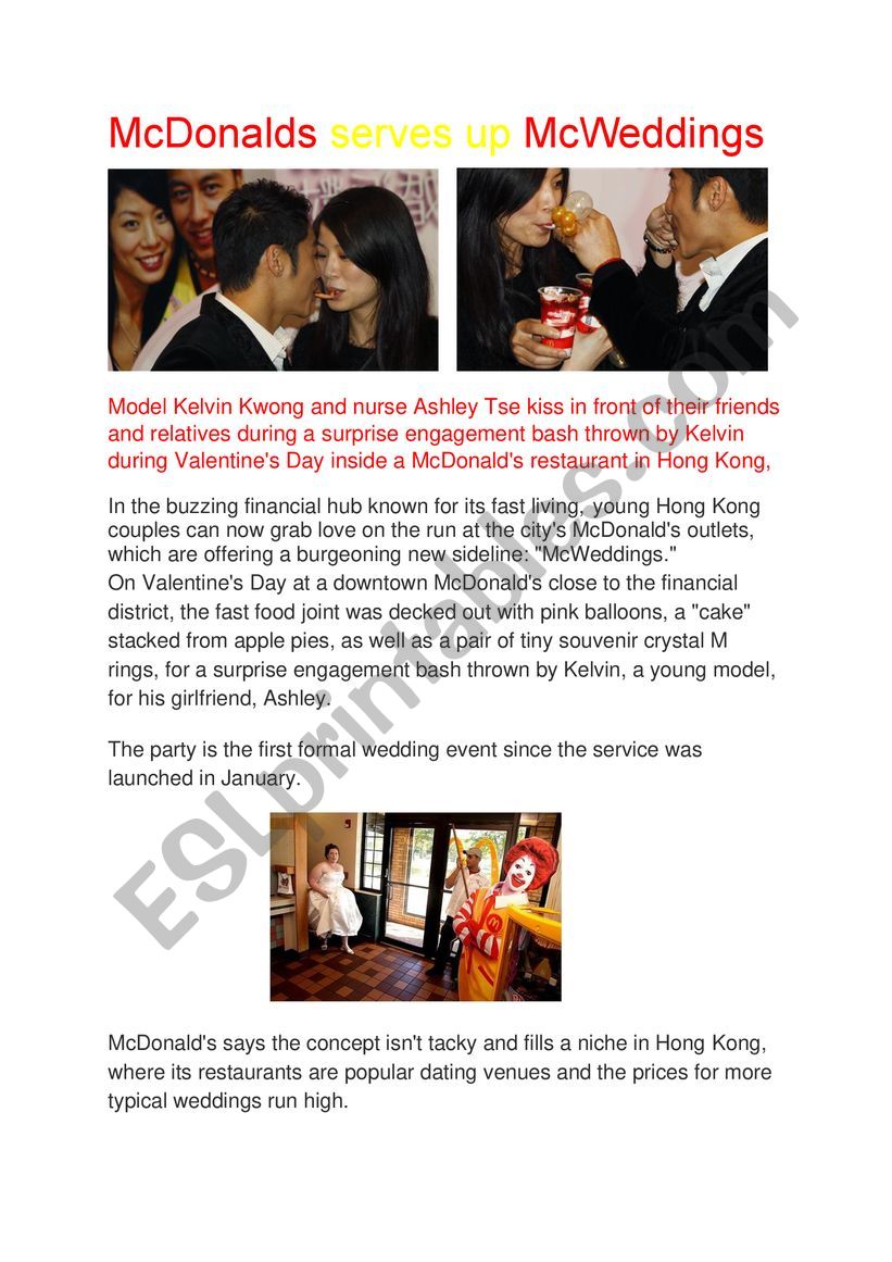 McDonalds serves up Mcweddings