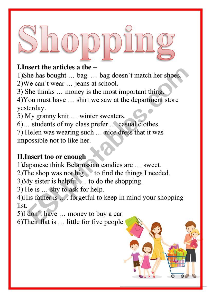 SHOPPING worksheet