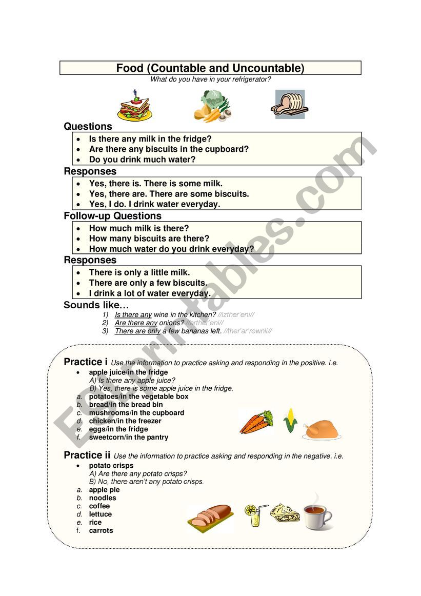 Food countable and uncountable nouns