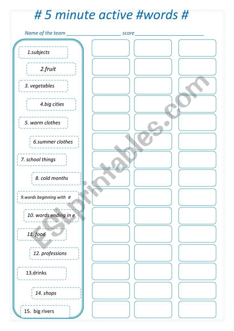 Word game worksheet