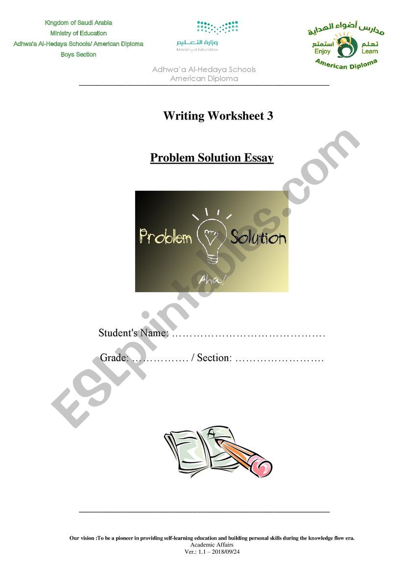 Problem and Solution  worksheet