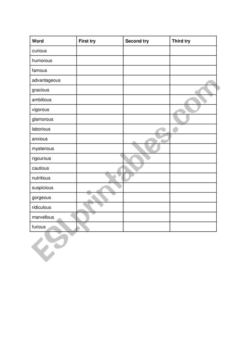 ious and ous word endings worksheet