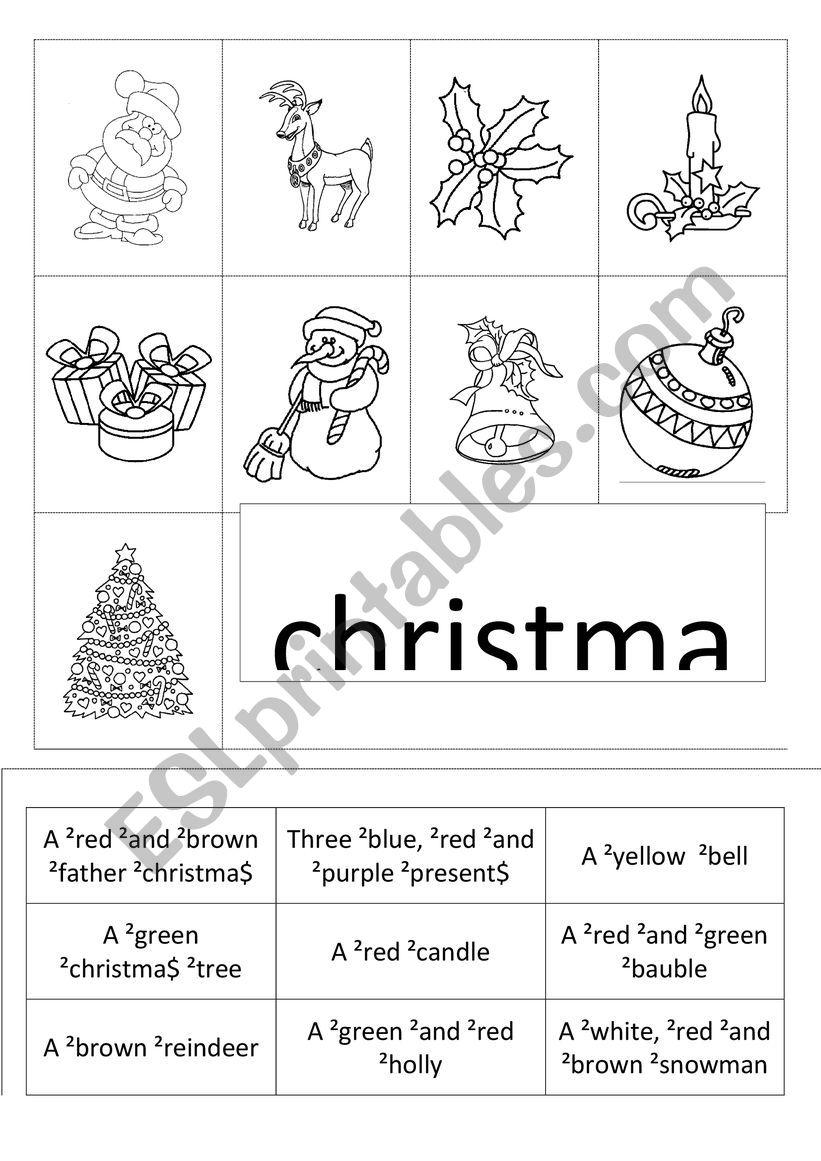 Christmas vocabulary and wordsearch