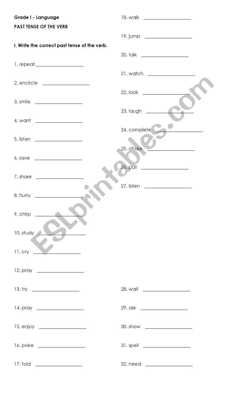 Past form of the verb worksheet