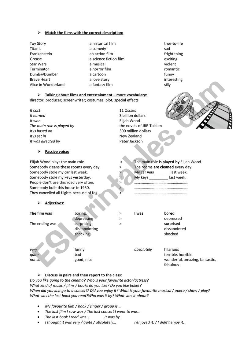 Talking about films worksheet