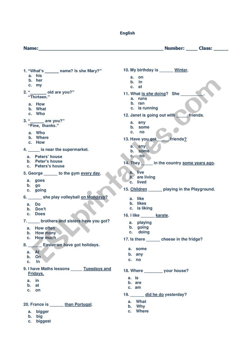 Grammar revision worksheet