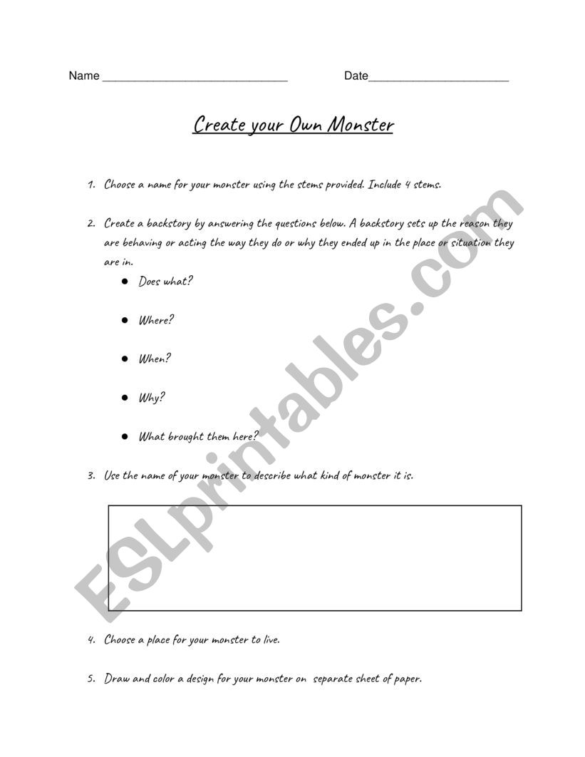 Frankenstein create a monster worksheet