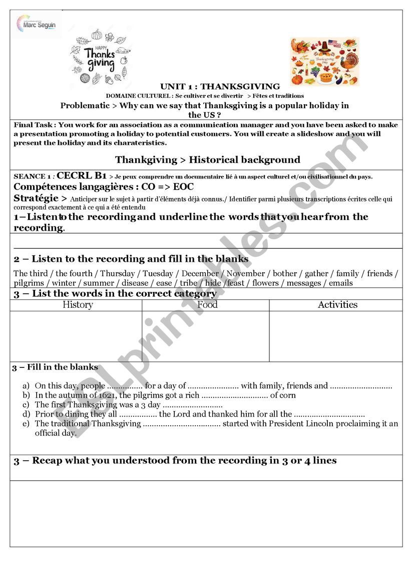 Thanksgiving worksheet