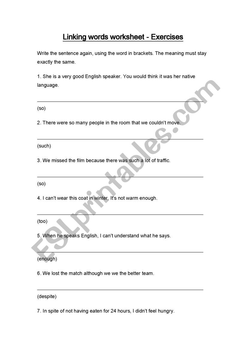 Linking words worksheet