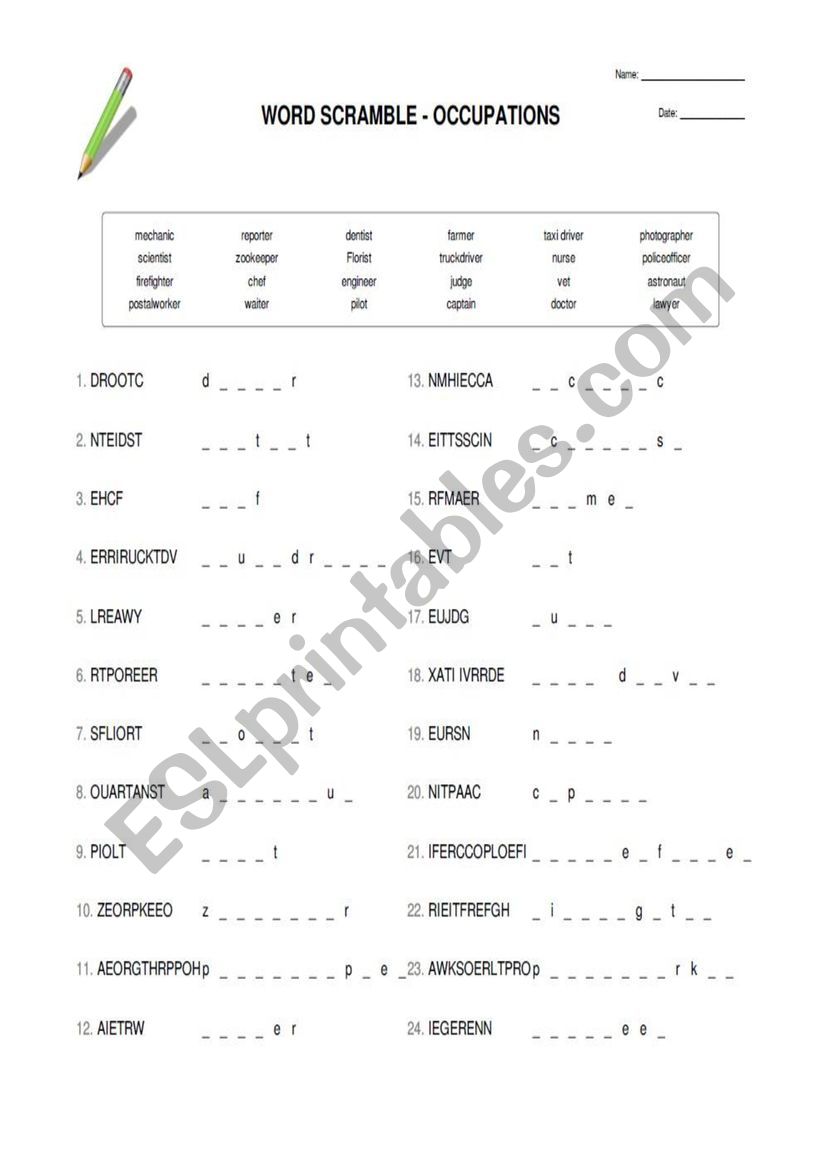 Word Scramble-Occupations worksheet