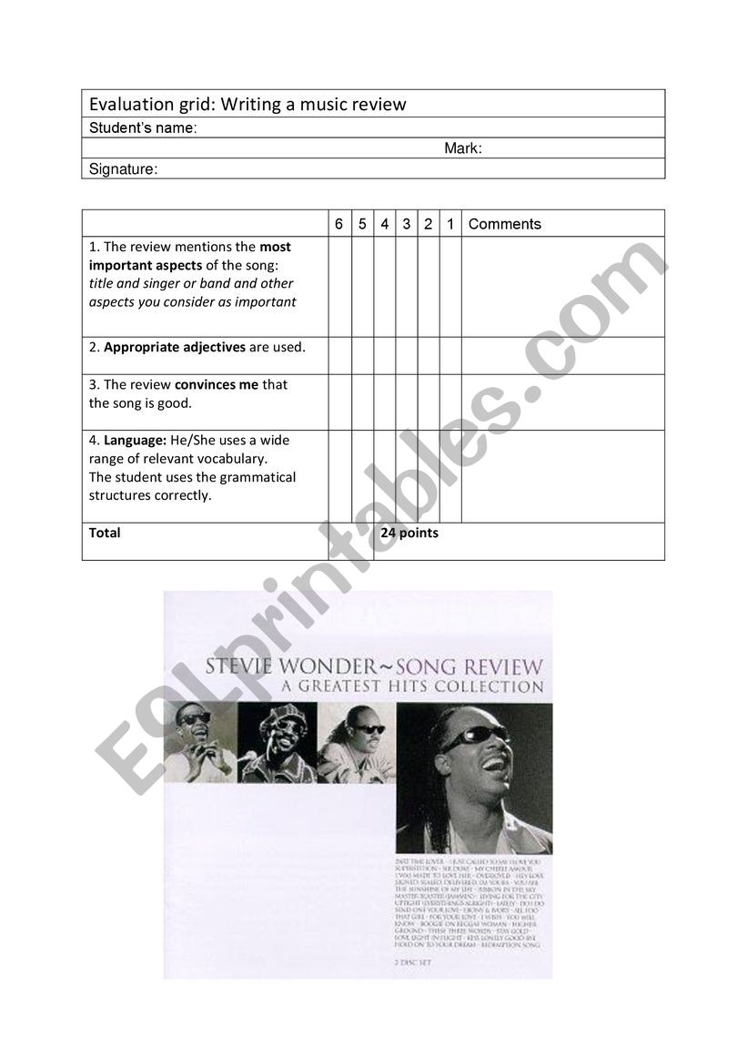 Evaluation grid for presentations