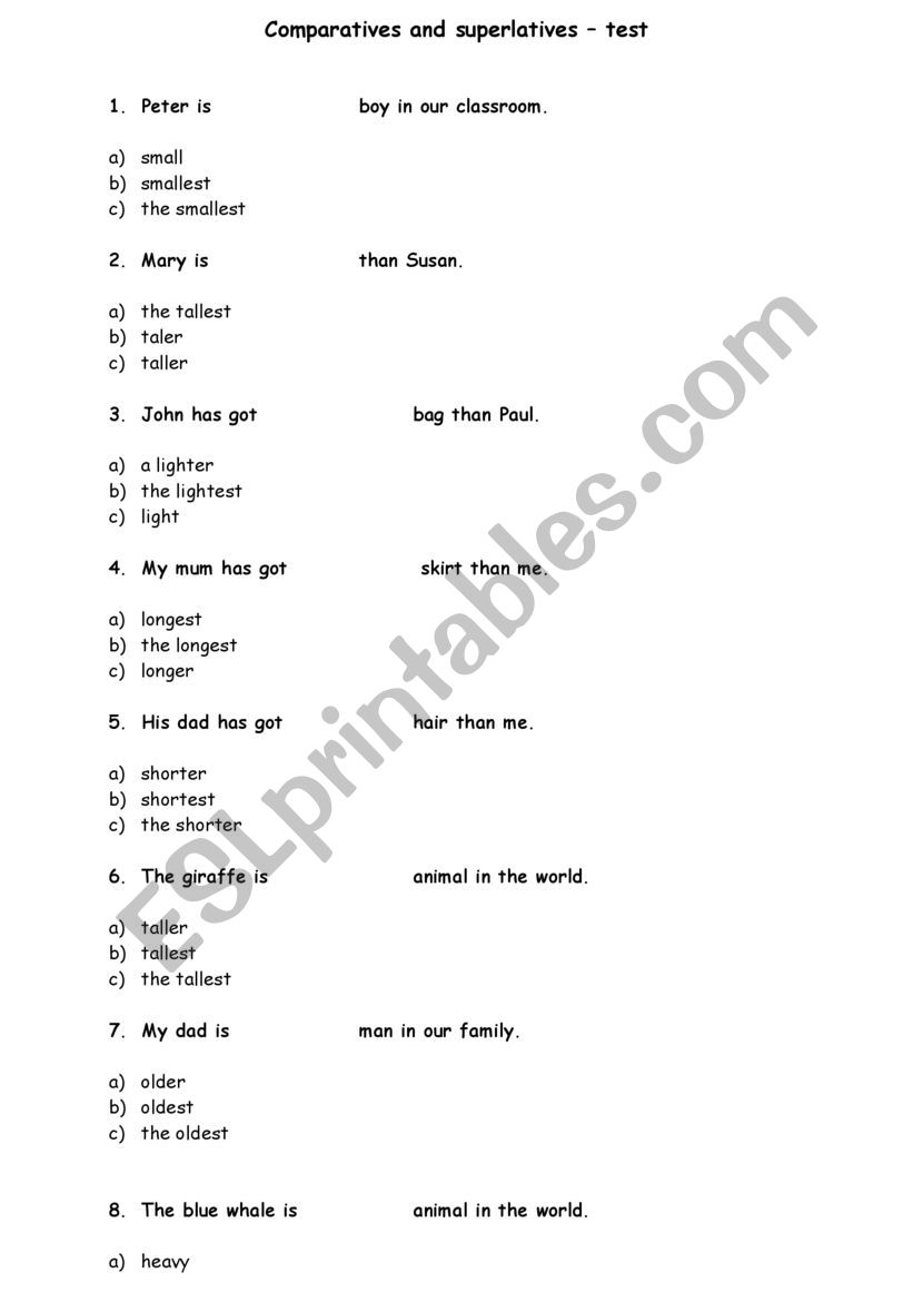 Comparatives and superlatives TEST