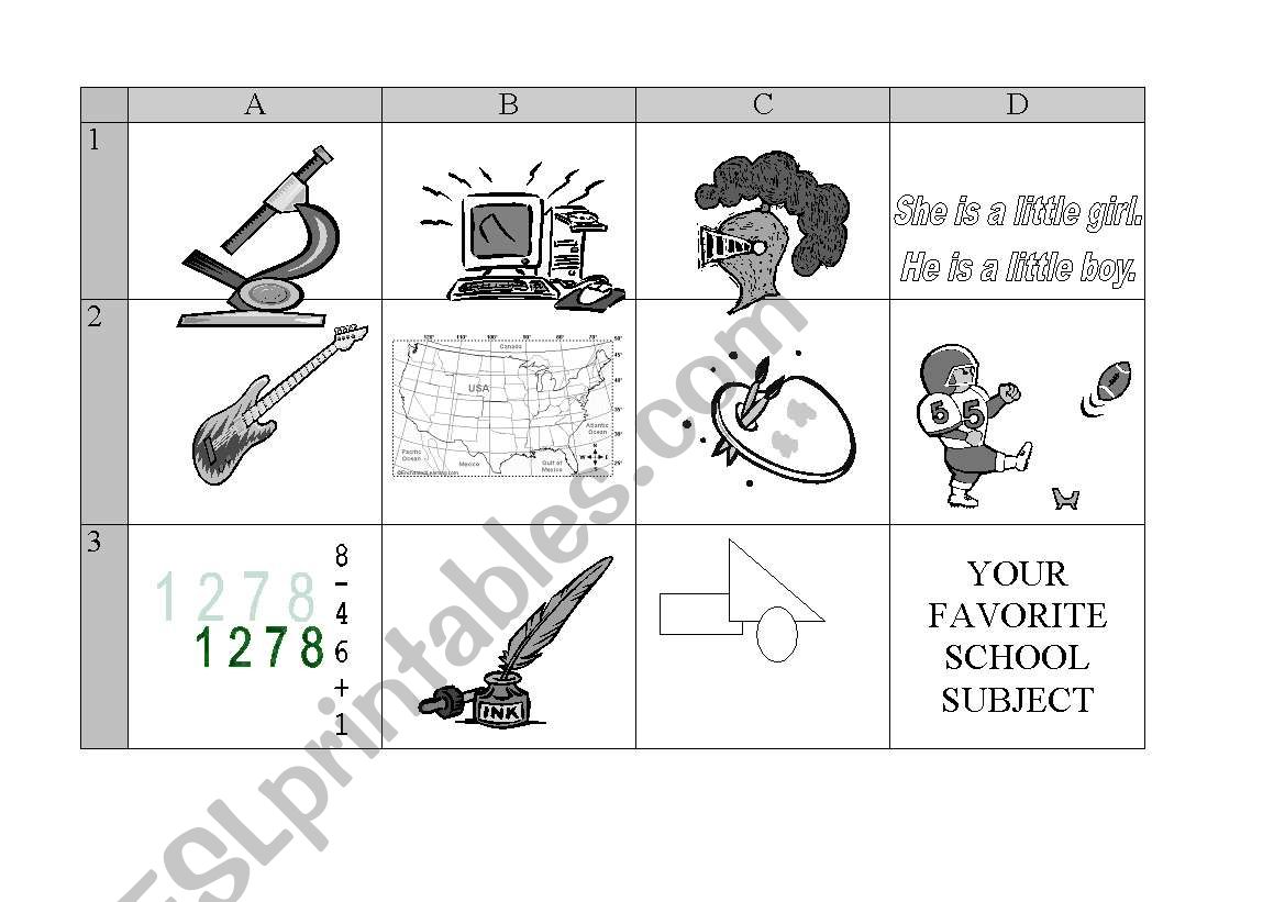 School subjects worksheet