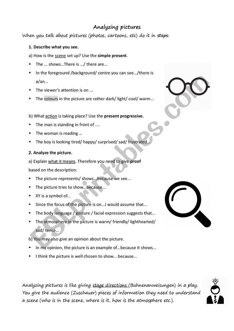 Analysing pictures help worksheet