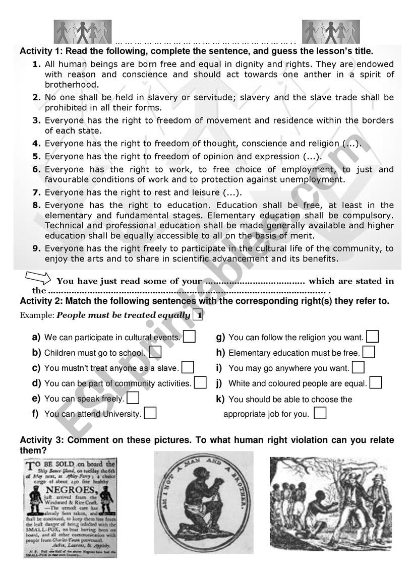 Human Rights worksheet