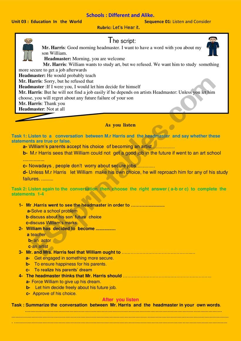 Education  in the World  worksheet
