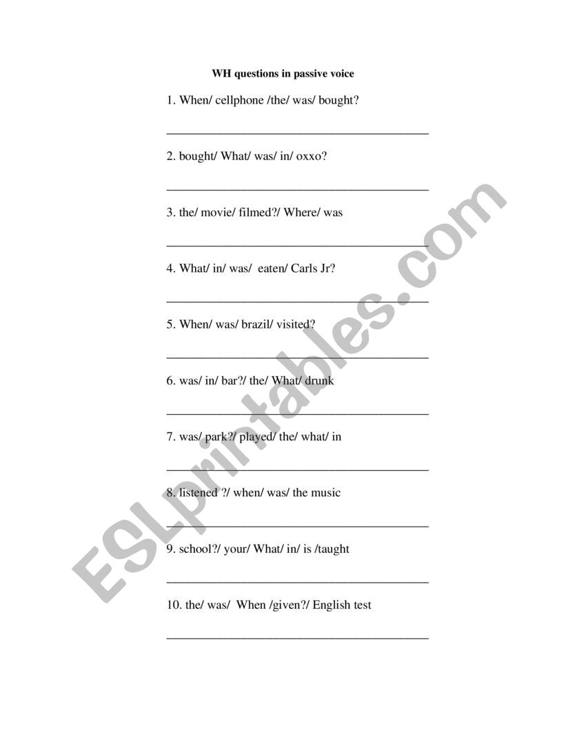 Wh questions in passive voice - ESL worksheet by lesleychavez1