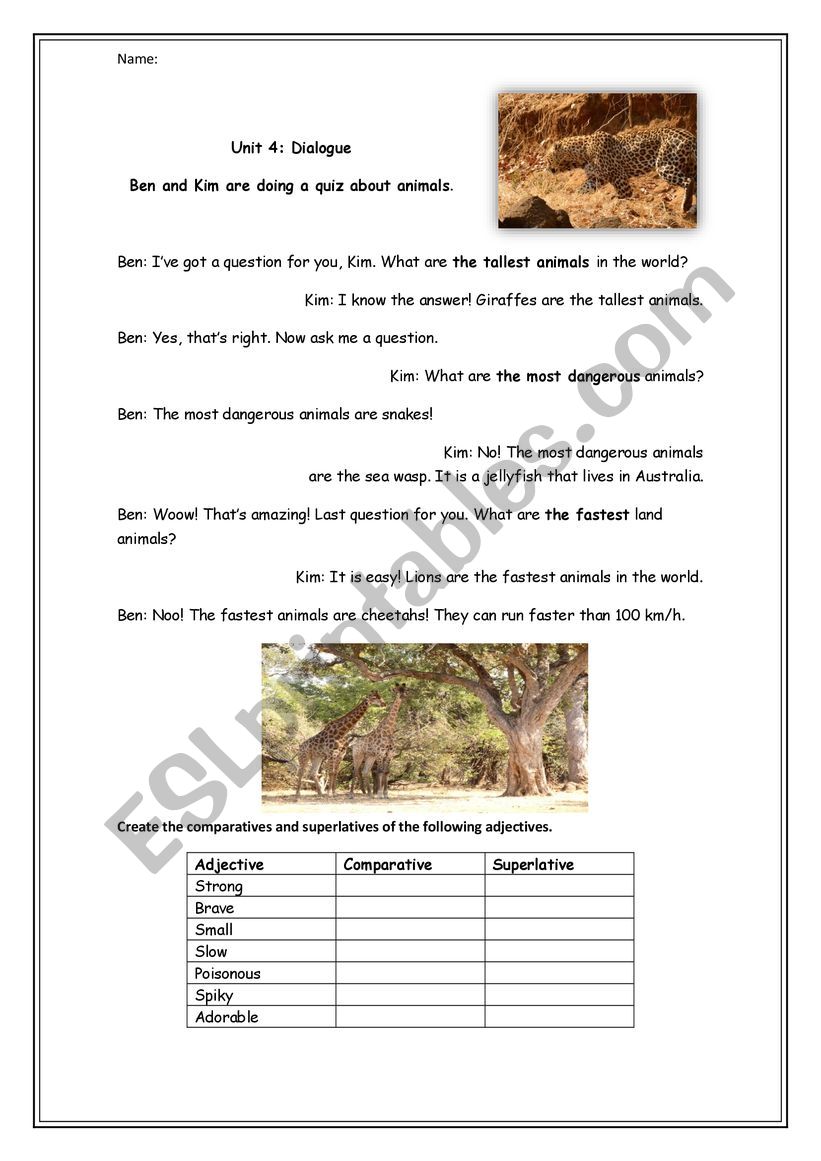 Superlatives and animals worksheet