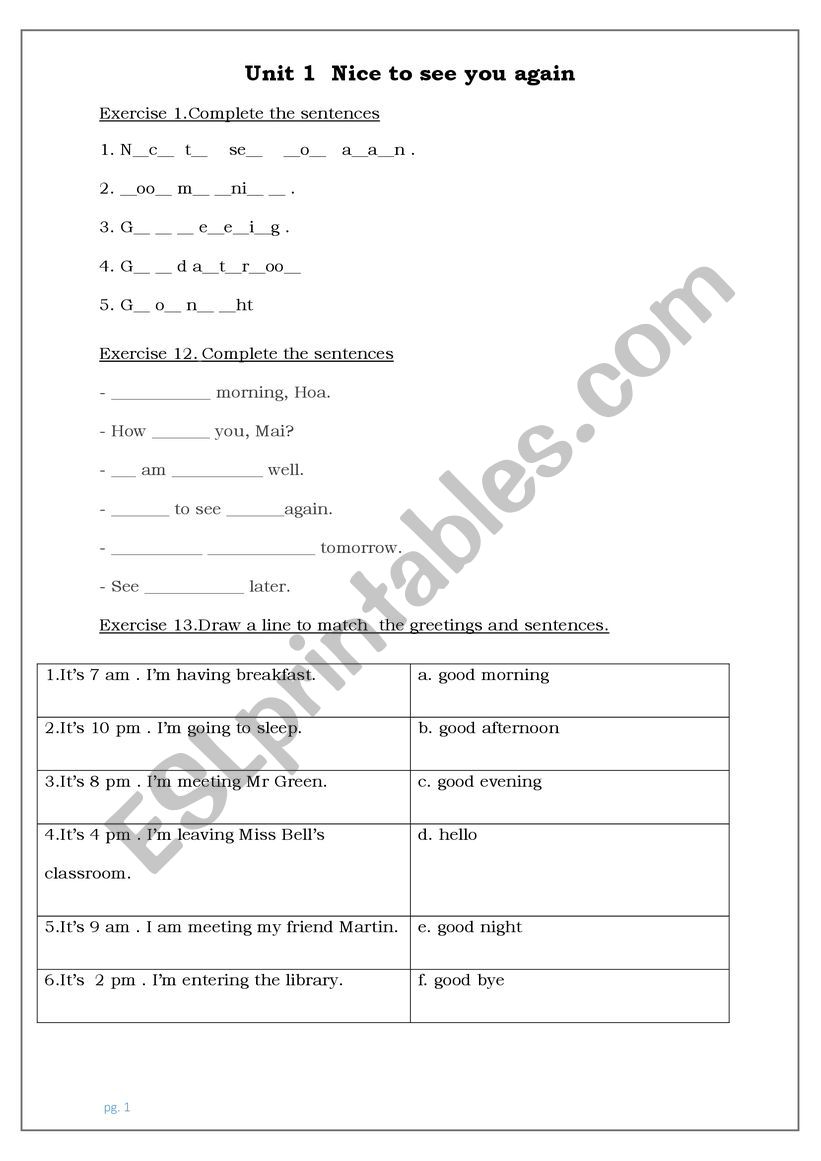 Greeting worksheet